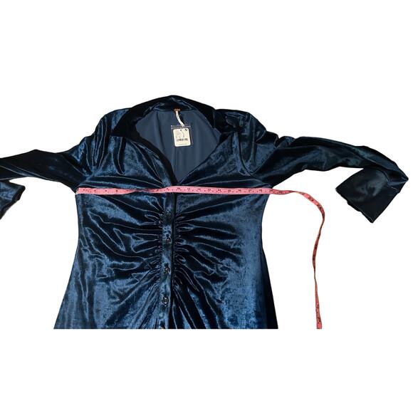 Free People Shayla Velvet Mini Dress Long Sleeve - Navy Blue - LG NWT - Picture 12 of 13